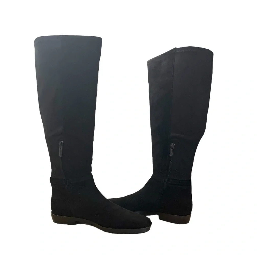 Sam Edelman Clive Black Suede Riding Women’s Boots with Gold Accent. Sz 7.5